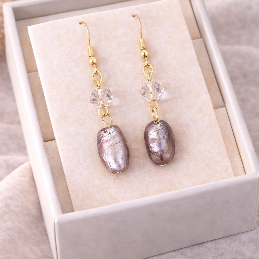 Baroque Pearl Dangle Earrings | Gold Tone with Crystal Accent